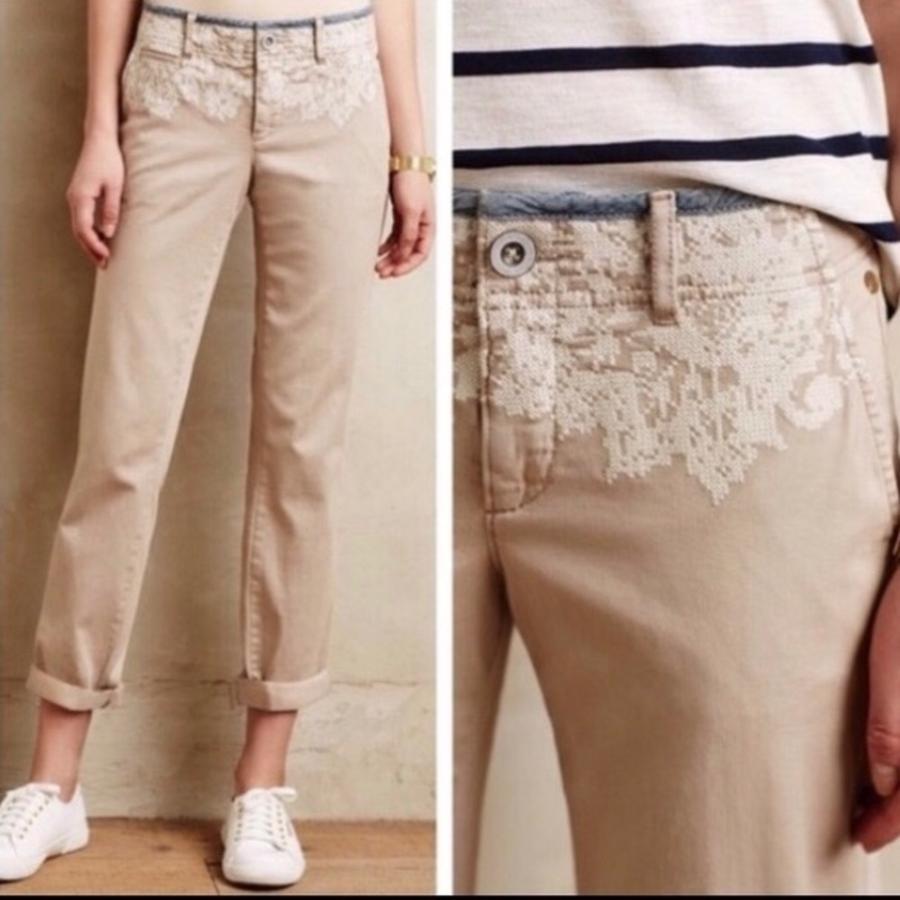 Pilcro Letterpress Hyphen Khaki Pants Embroidered - Picture 3 of 6